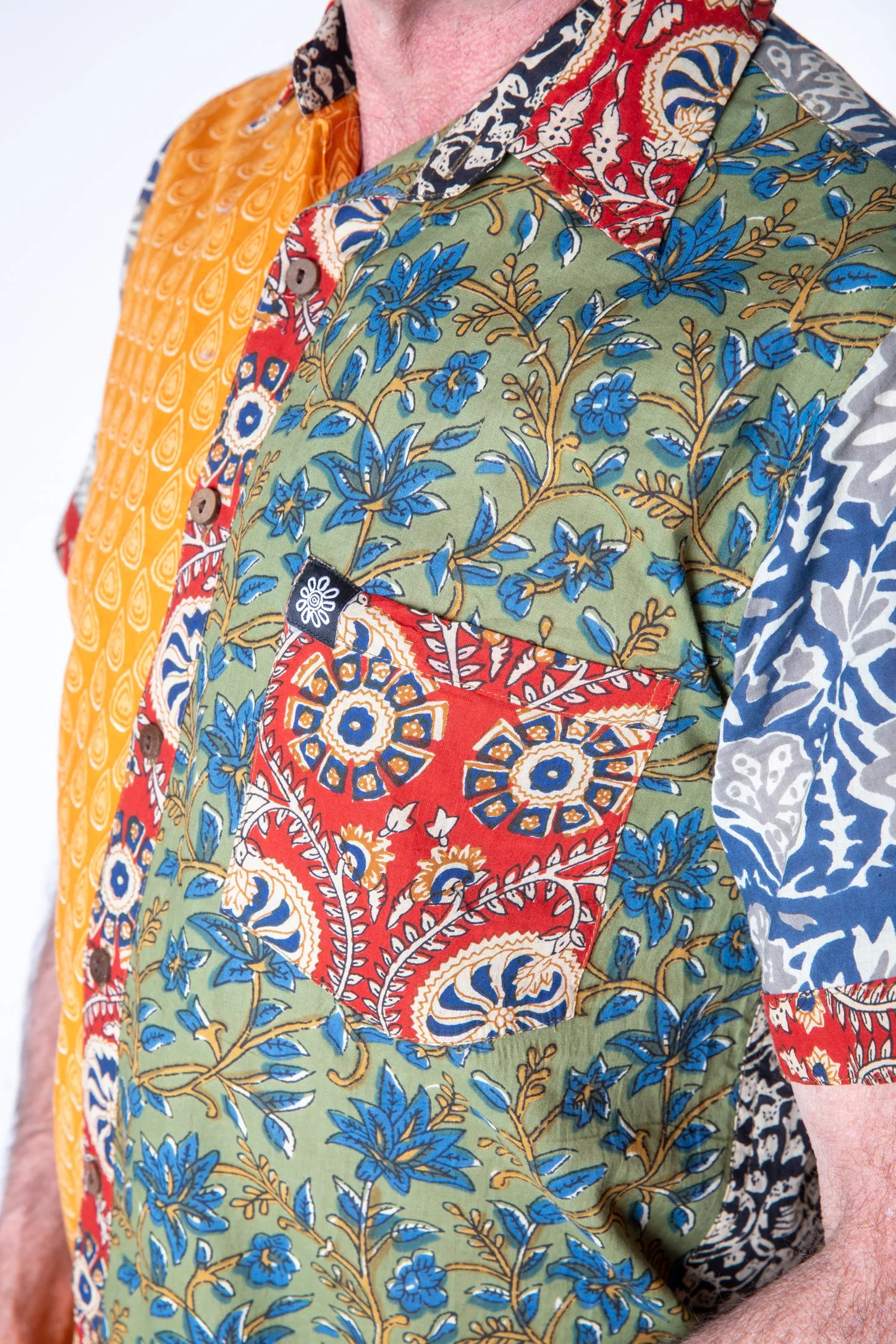 Rahi Patchwork Block Print Button Up