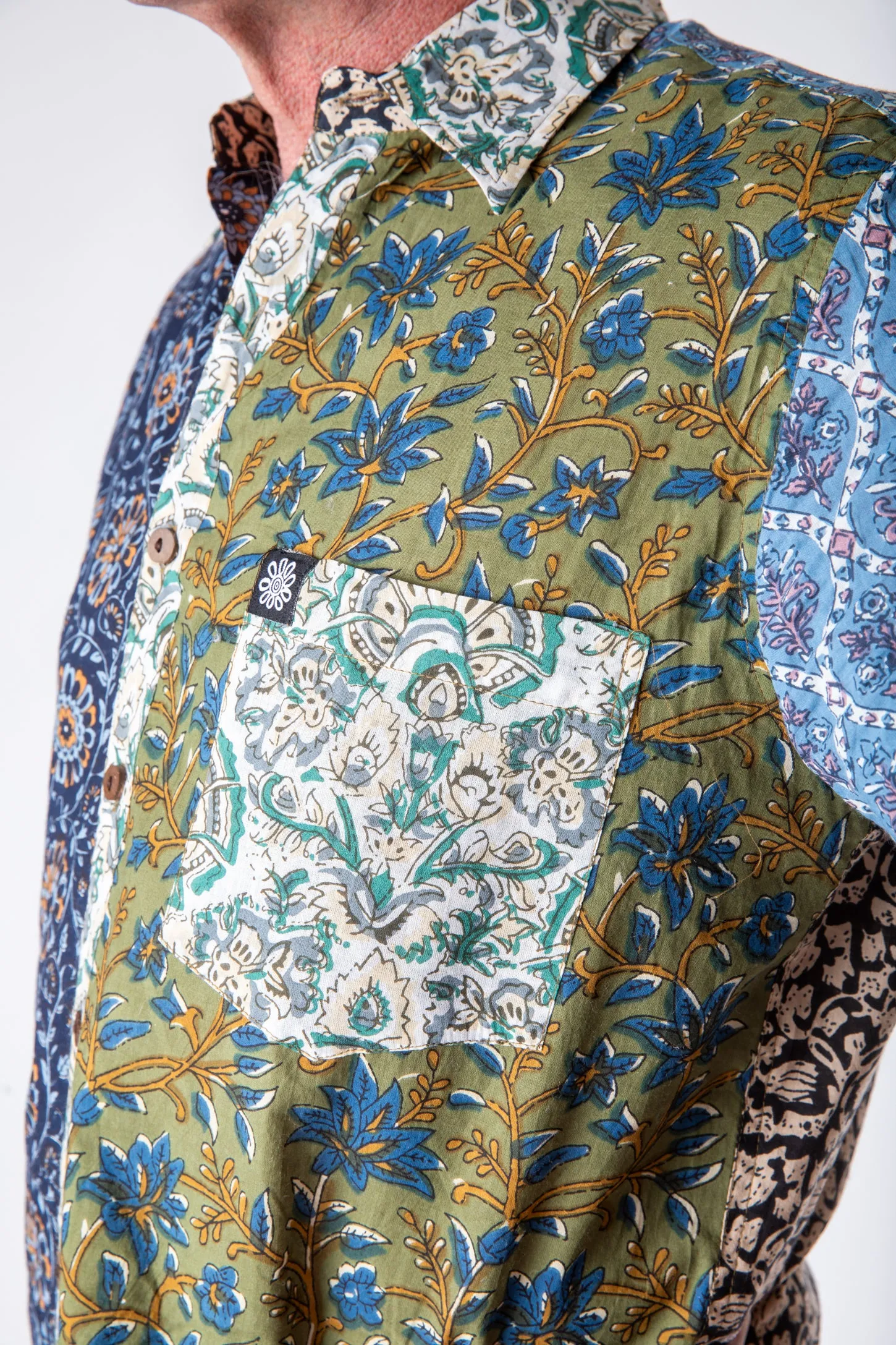 Rahi Patchwork Block Print Button Up