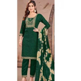 Rayon Embroidery Sequence Party Wear Women's Kurta Suit Green