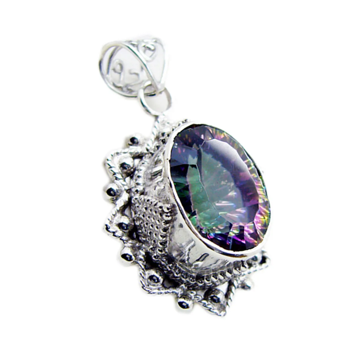 Riyo Appealing Gemstone Oval Faceted Multi Color Mystic Quartz 1175 Sterling Silver Pendant Gift For Teachers Day