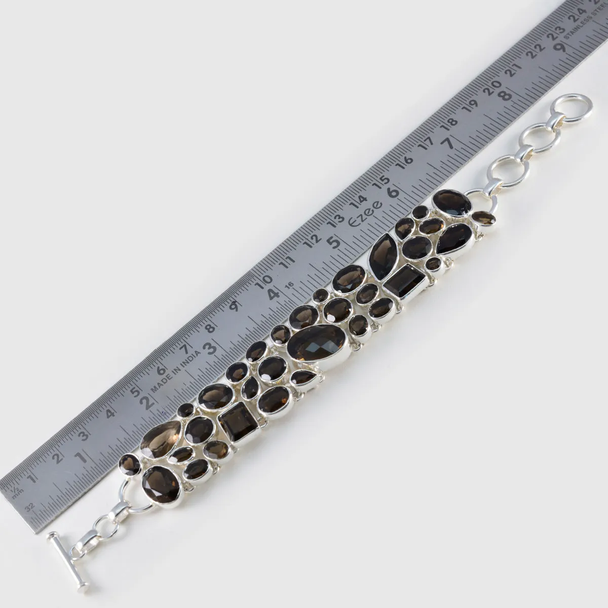 Riyo Charming 925 Sterling Silver Bracelet For Girl Smoky Quartz Bracelet Bezel Setting Bracelet