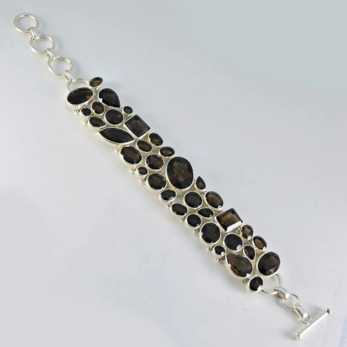 Riyo Charming 925 Sterling Silver Bracelet For Girl Smoky Quartz Bracelet Bezel Setting Bracelet