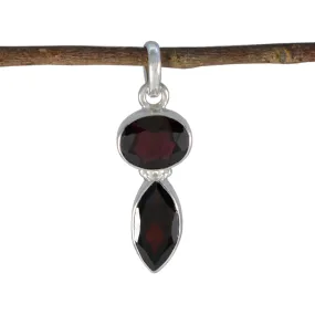 Riyo Decorative Gems Multi Faceted Red Garnet Silver Pendant Gift For Engagement