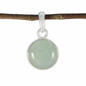 Riyo Decorative Gemstone Round Cabochon Green Prehnite 1202 Sterling Silver Pendant Gift For Good Friday