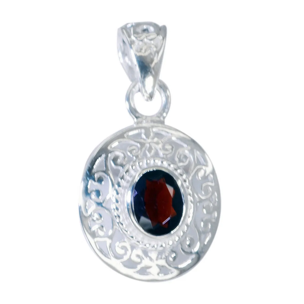 Riyo Genuine Gems Oval Faceted Red Garnet Silver Pendant Gift For Sister