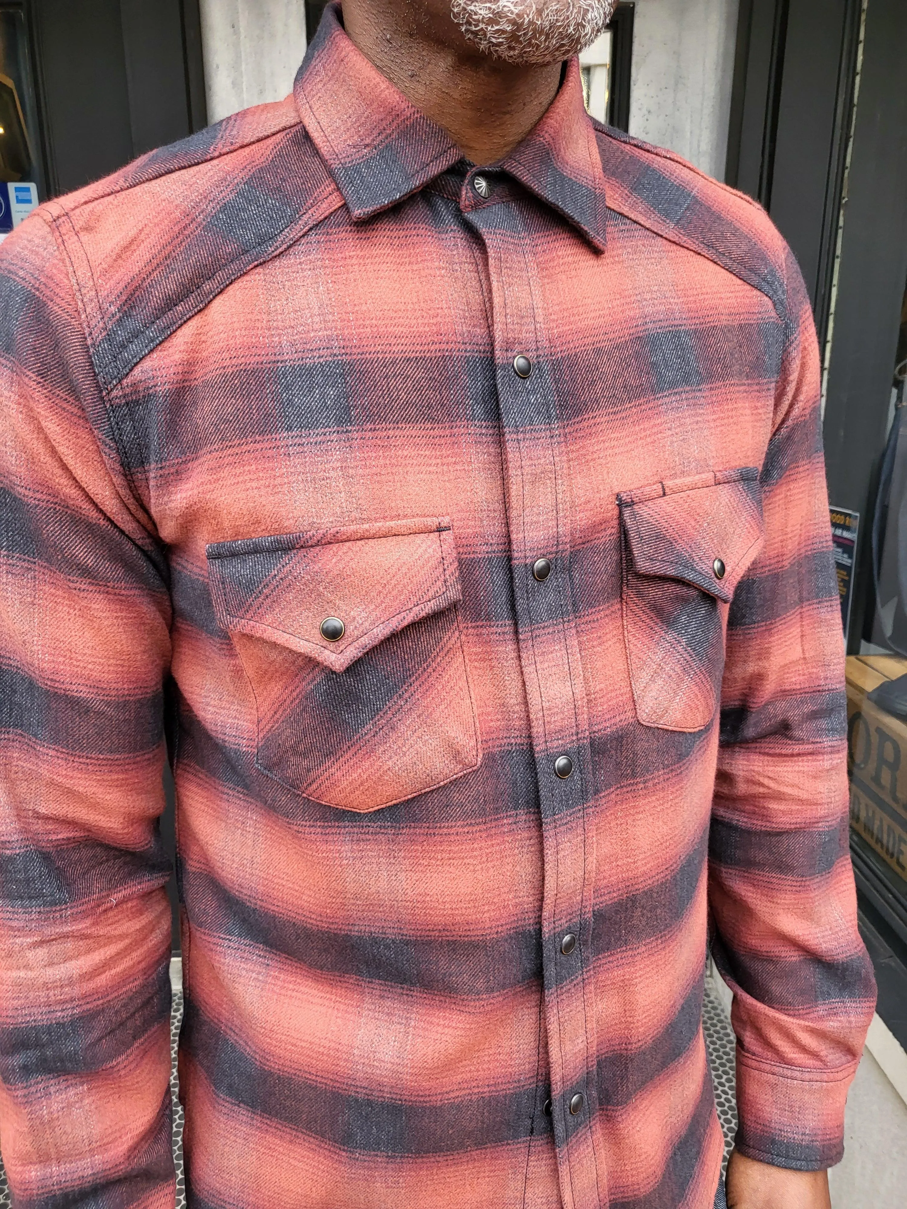 Rogue Territory - Western Shirt Brick Red Brushed Plaid