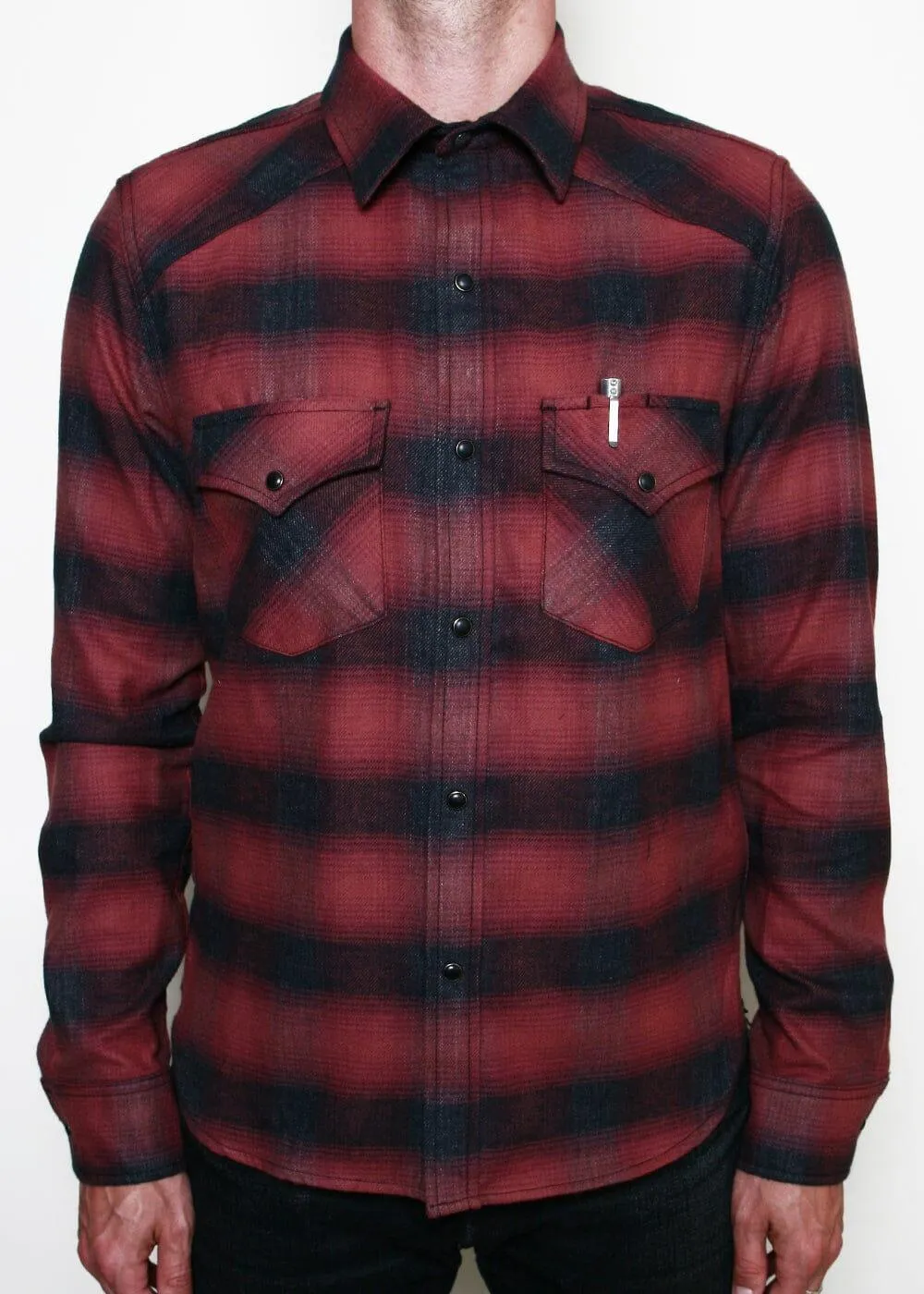 Rogue Territory - Western Shirt Brick Red Brushed Plaid