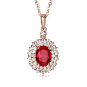 Rose Gold Oval Shape Elegant Vintage Ruby Necklace - 925 Sterling Silver