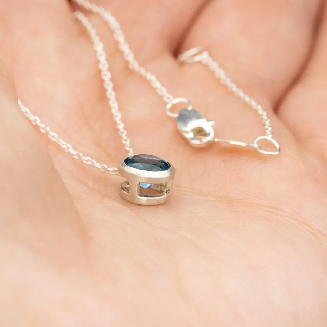 Round London Blue Topaz Sterling Silver Slide Pendant Necklace {Ready to Ship}