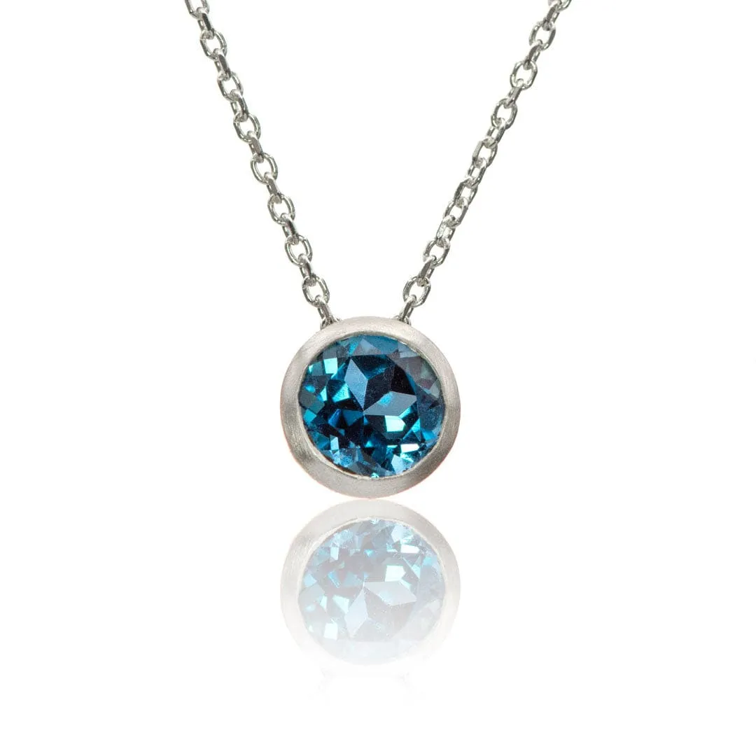 Round London Blue Topaz Sterling Silver Slide Pendant Necklace {Ready to Ship}