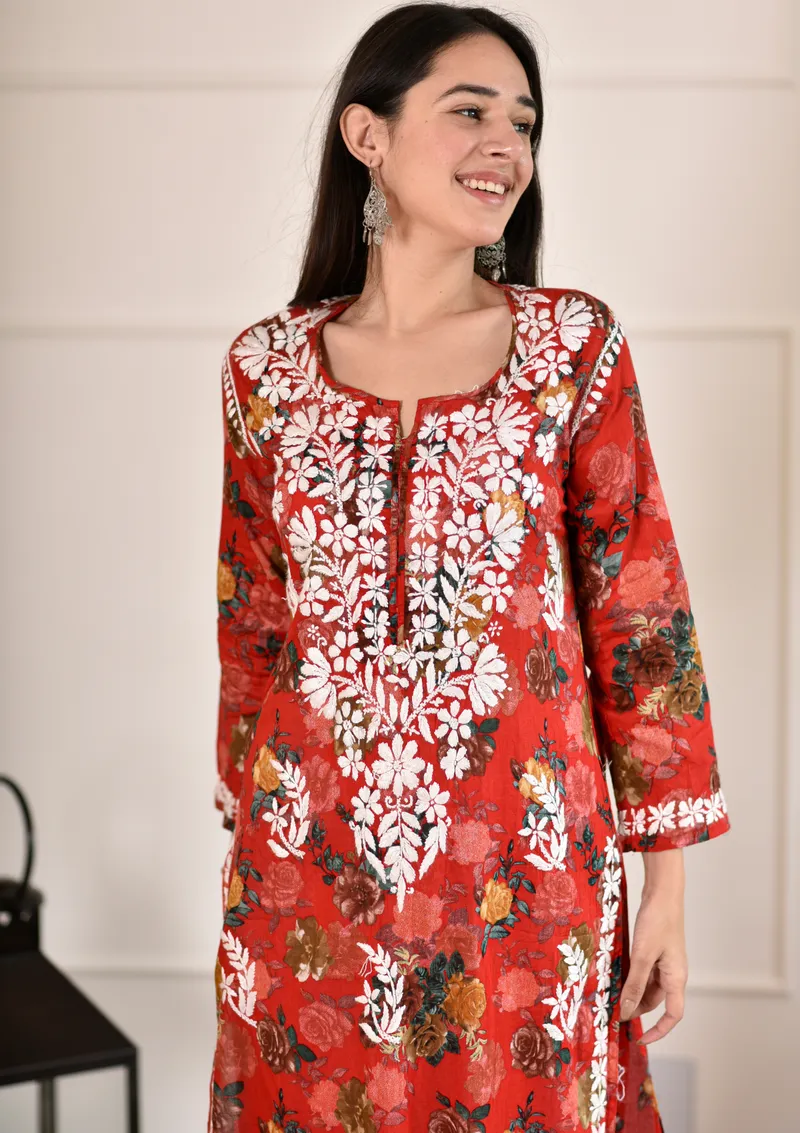 Rozy Premium Chikankari Mulmul Kurti