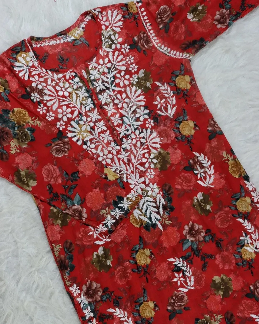 Rozy Premium Chikankari Mulmul Kurti