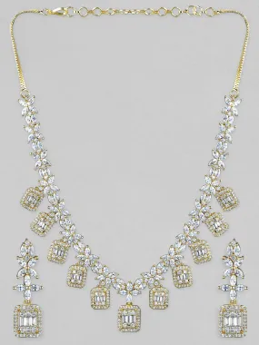 Rubans 22K Gold-Plated Handcrafted AD Studded Necklace Jewellery Set