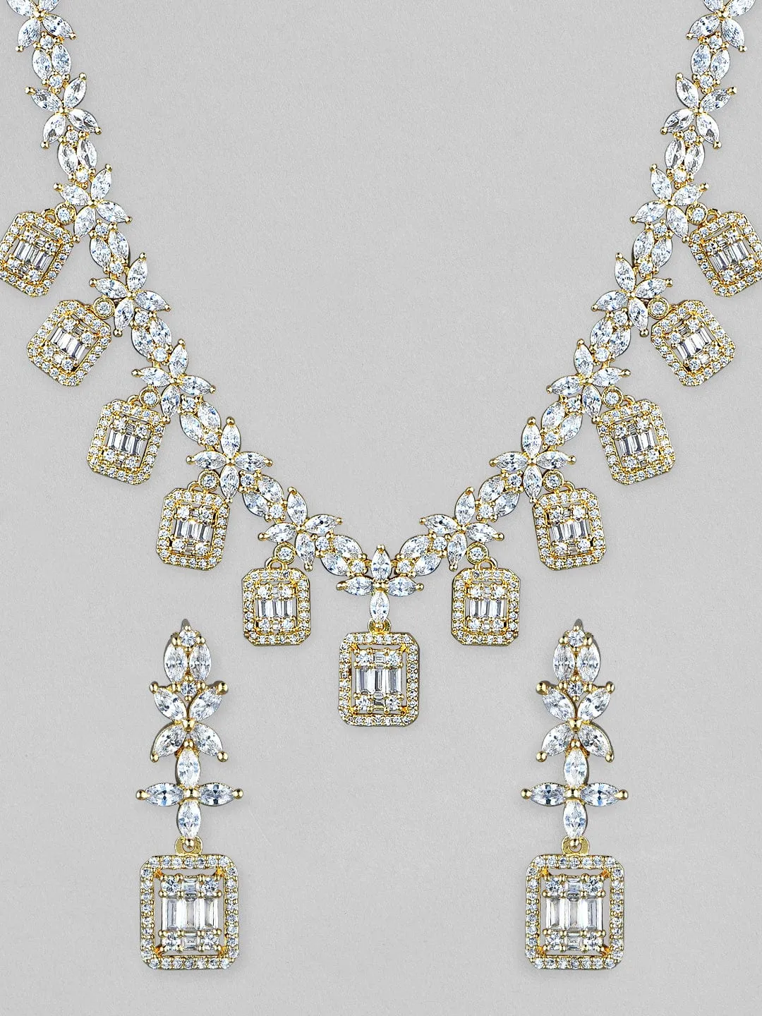 Rubans 22K Gold-Plated Handcrafted AD Studded Necklace Jewellery Set