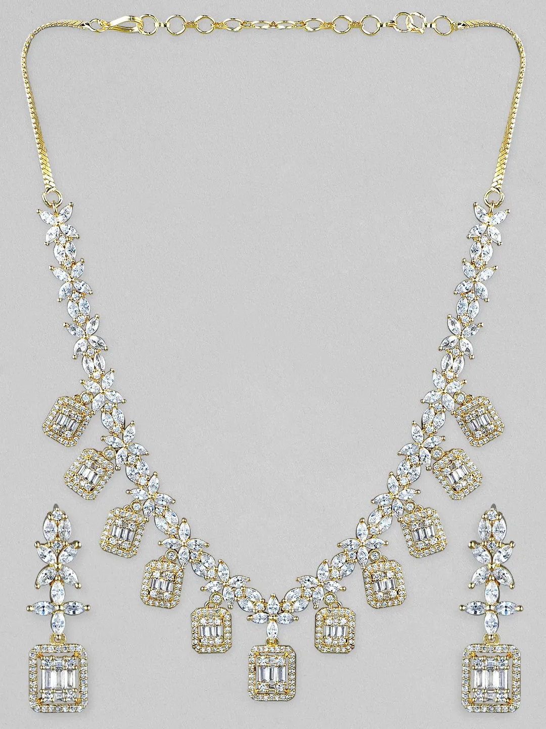 Rubans 22K Gold-Plated Handcrafted AD Studded Necklace Jewellery Set