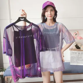 Sexy Transparent T-shirt Short Sleeve Two Piece Set AD11882