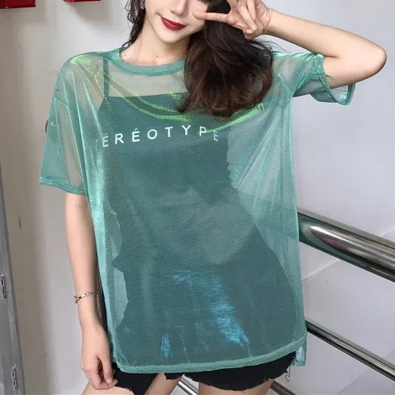 Sexy Transparent T-shirt Short Sleeve Two Piece Set AD11882