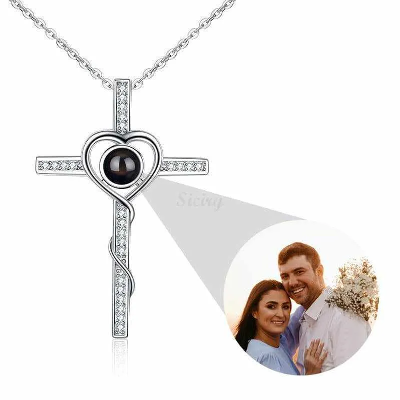 Siciry Personalized Projection Photo Necklace - Love Cross