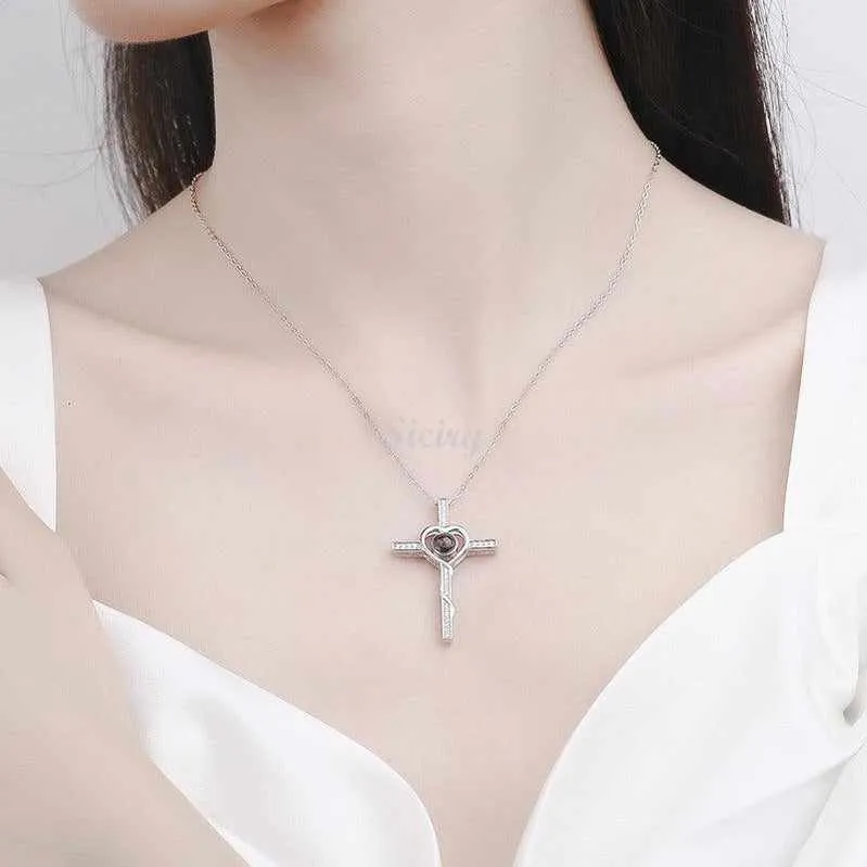 Siciry Personalized Projection Photo Necklace - Love Cross