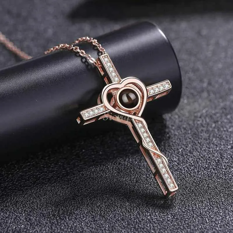 Siciry Personalized Projection Photo Necklace - Love Cross