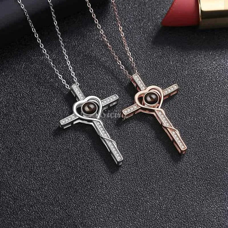 Siciry Personalized Projection Photo Necklace - Love Cross