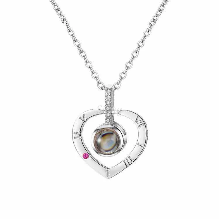 Siciry Personalized Projection Photo Necklace - Roman numeral love heart