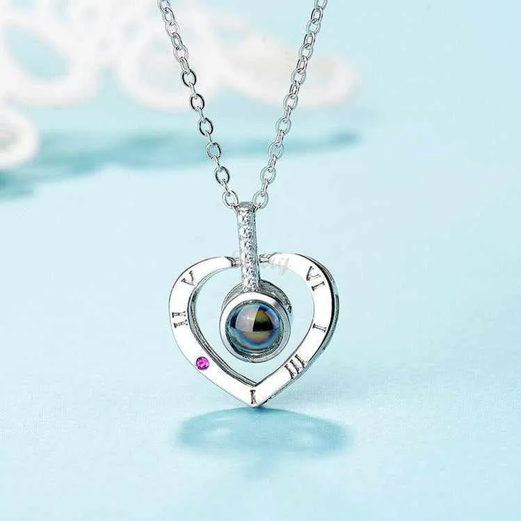 Siciry Personalized Projection Photo Necklace - Roman numeral love heart