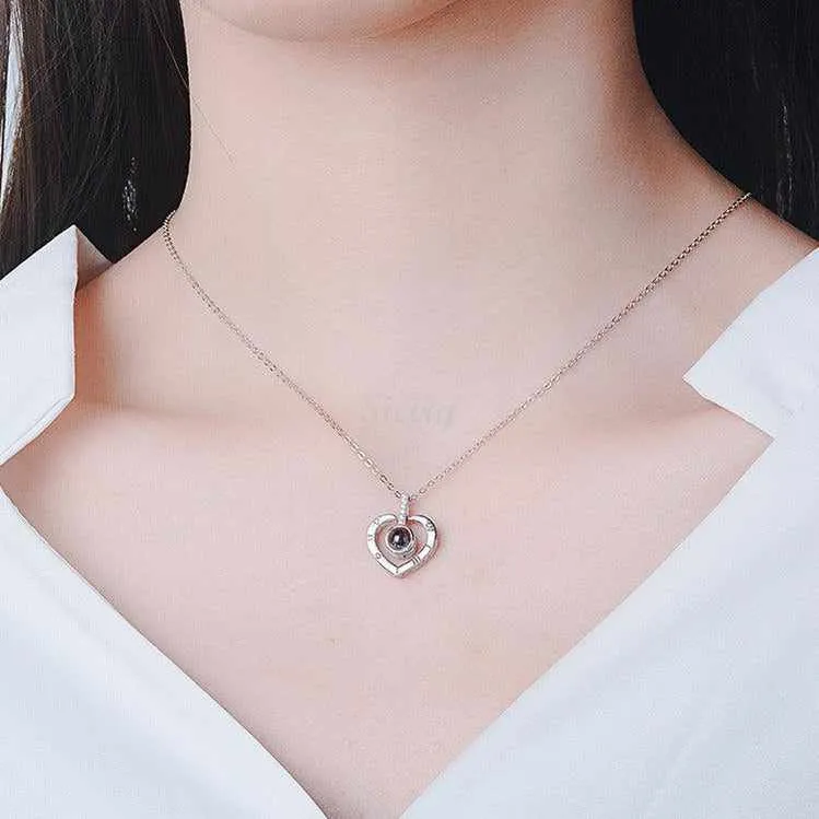 Siciry Personalized Projection Photo Necklace - Roman numeral love heart