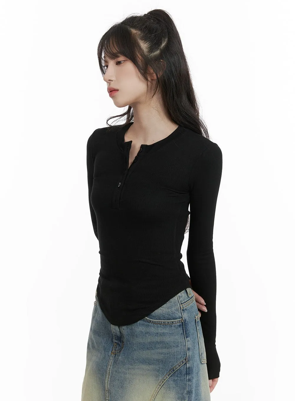 Slim Fit Buttoned Long Sleeve Top CA403