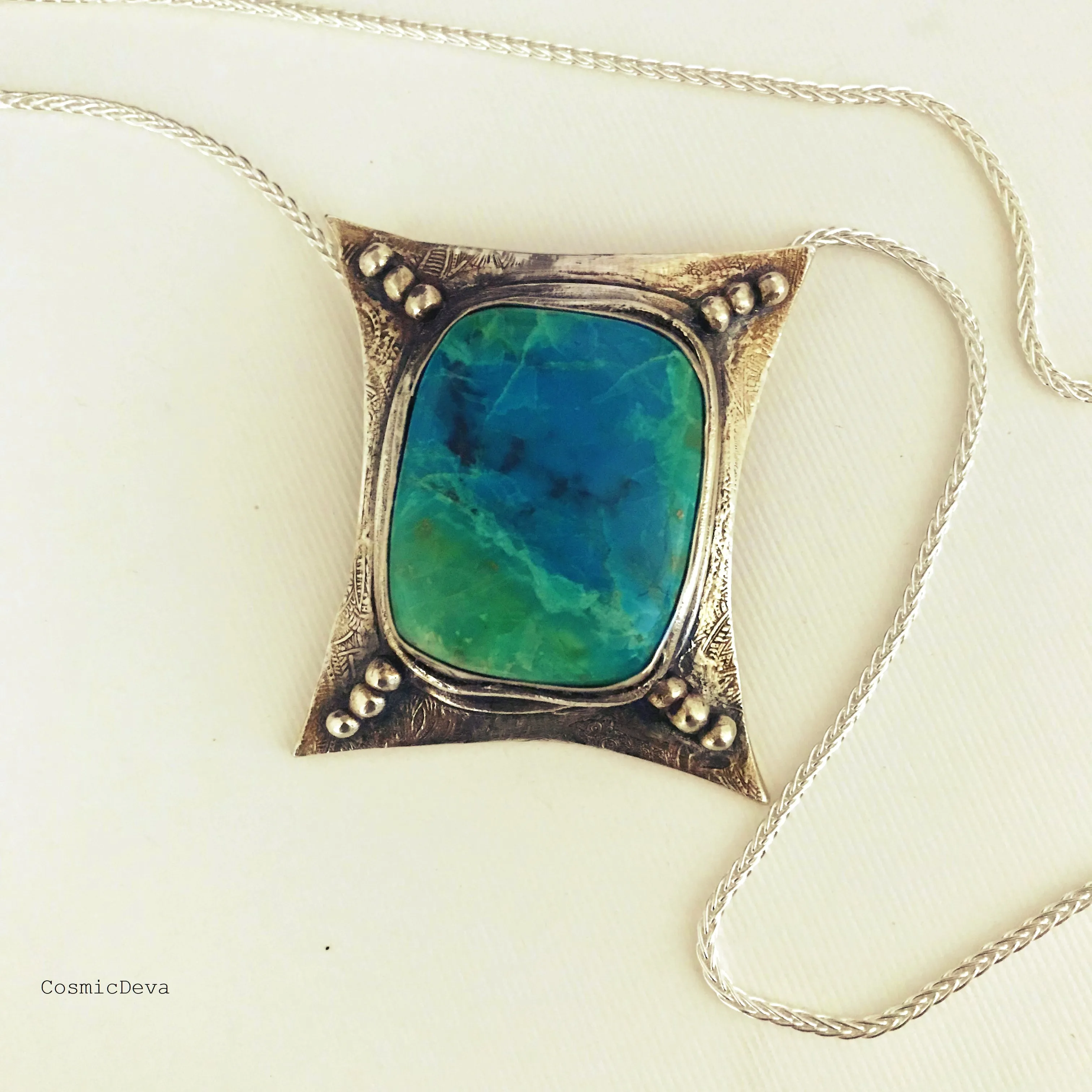 Sterling Silver Pendant Chrysocolla Necklace - Handcrafted