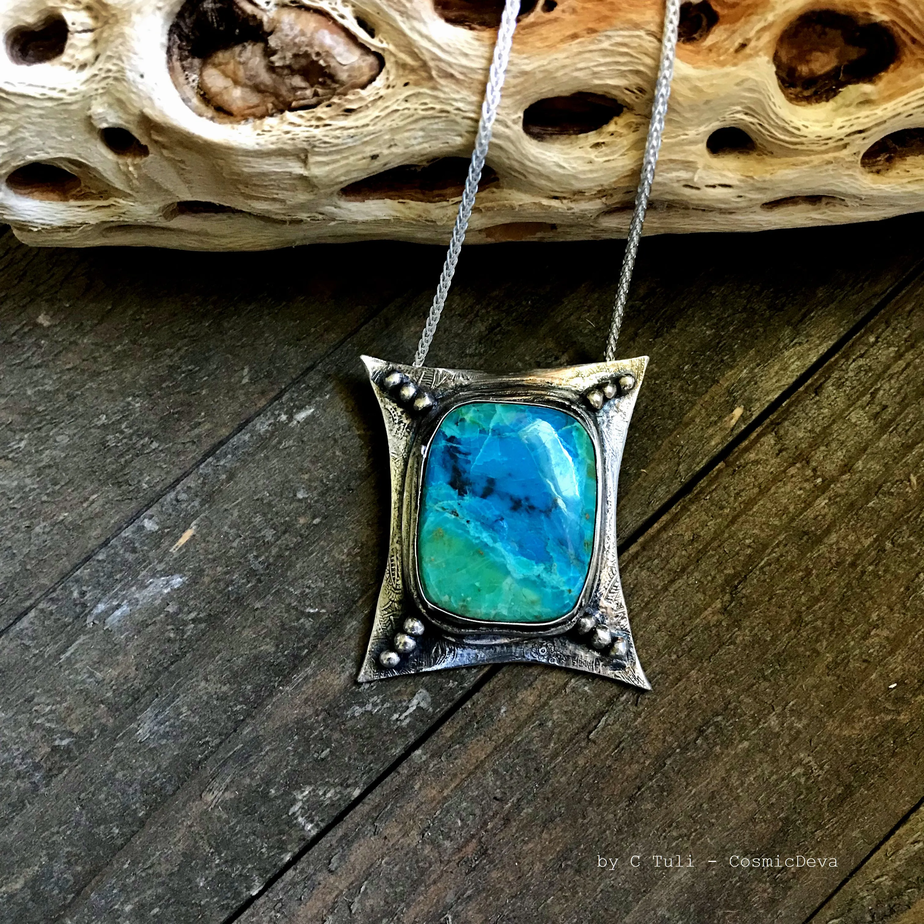 Sterling Silver Pendant Chrysocolla Necklace - Handcrafted