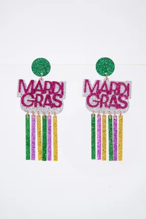 Summer Mardi Gras Tassel Bars Glitter Earrings