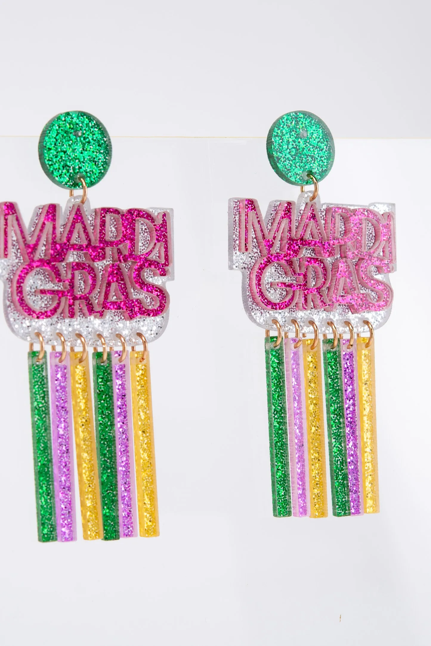 Summer Mardi Gras Tassel Bars Glitter Earrings