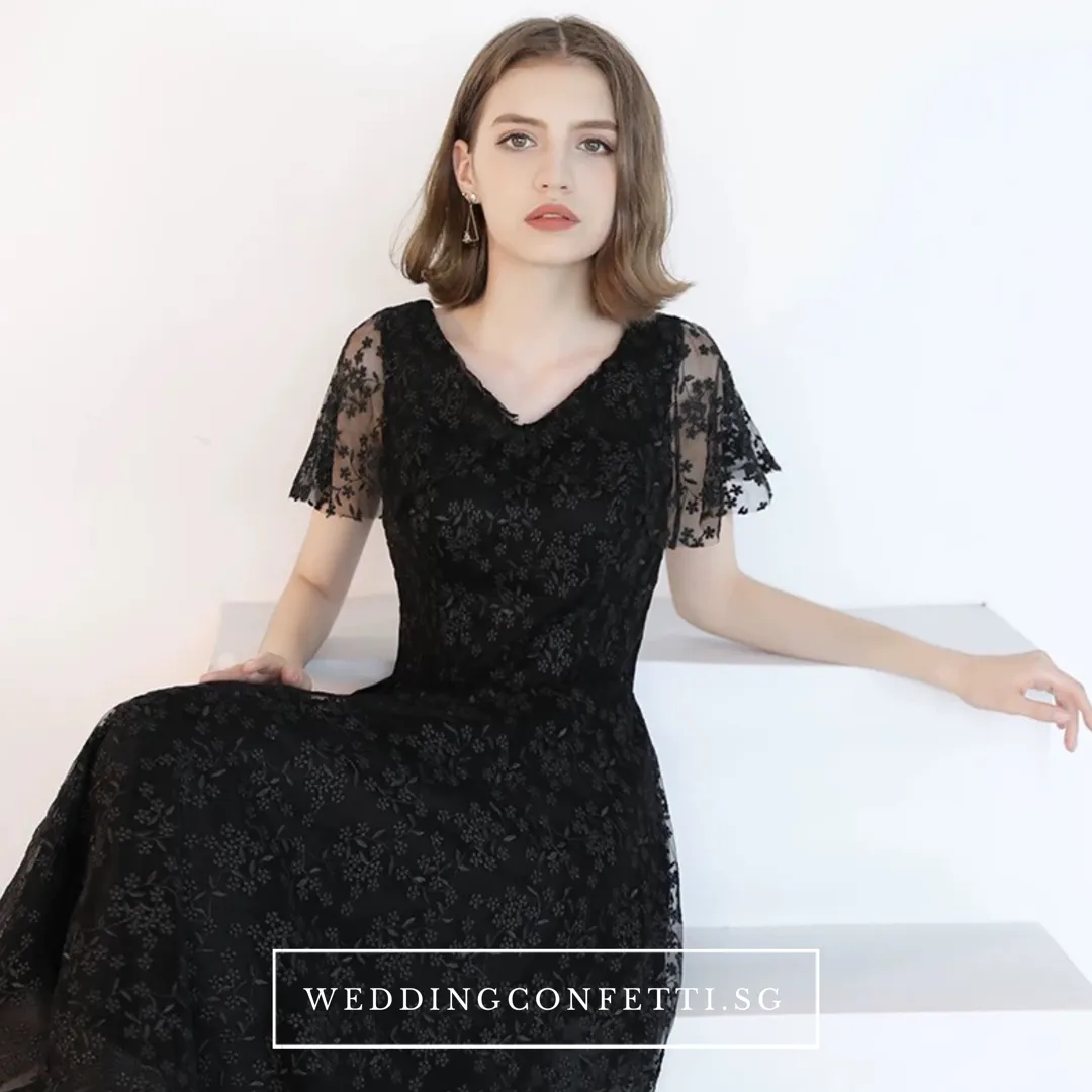 The Adella Short Sleeves Black Gown