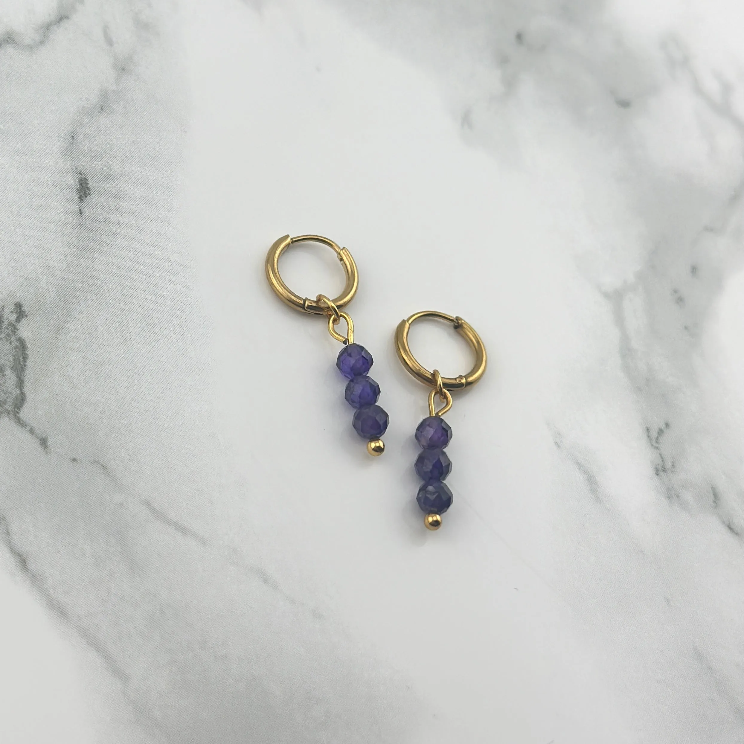 Tiny purple beads Hoops