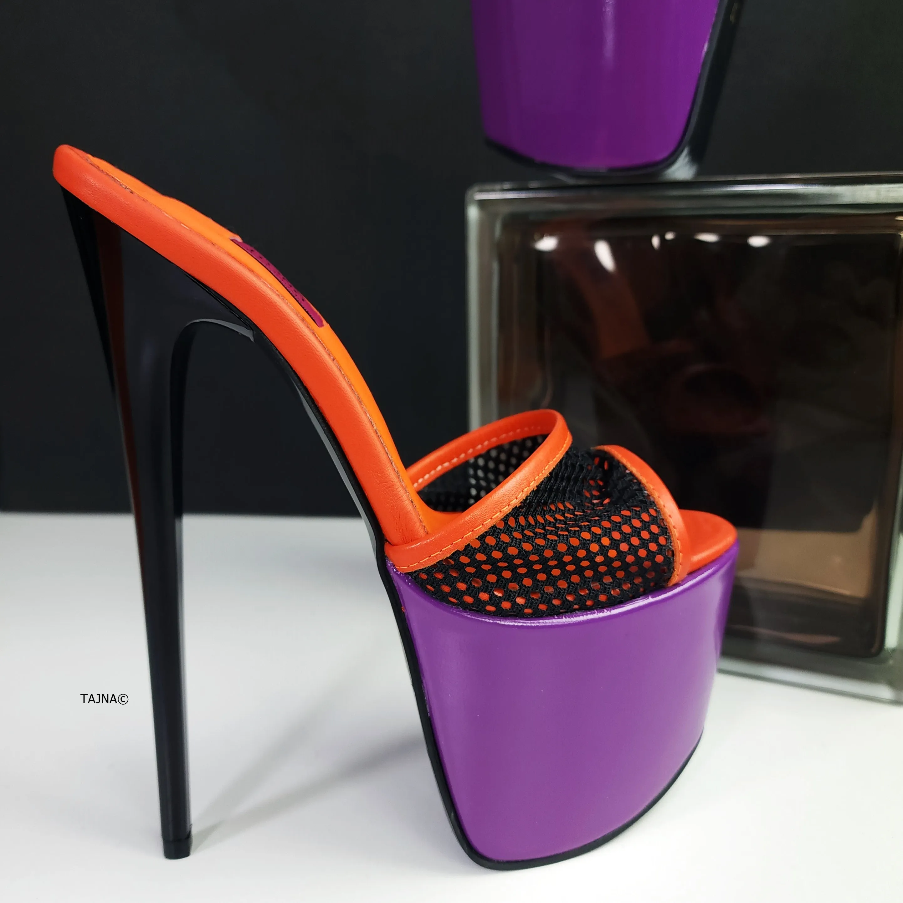 Triple Coloured Leather Fishnet Halloween Mules