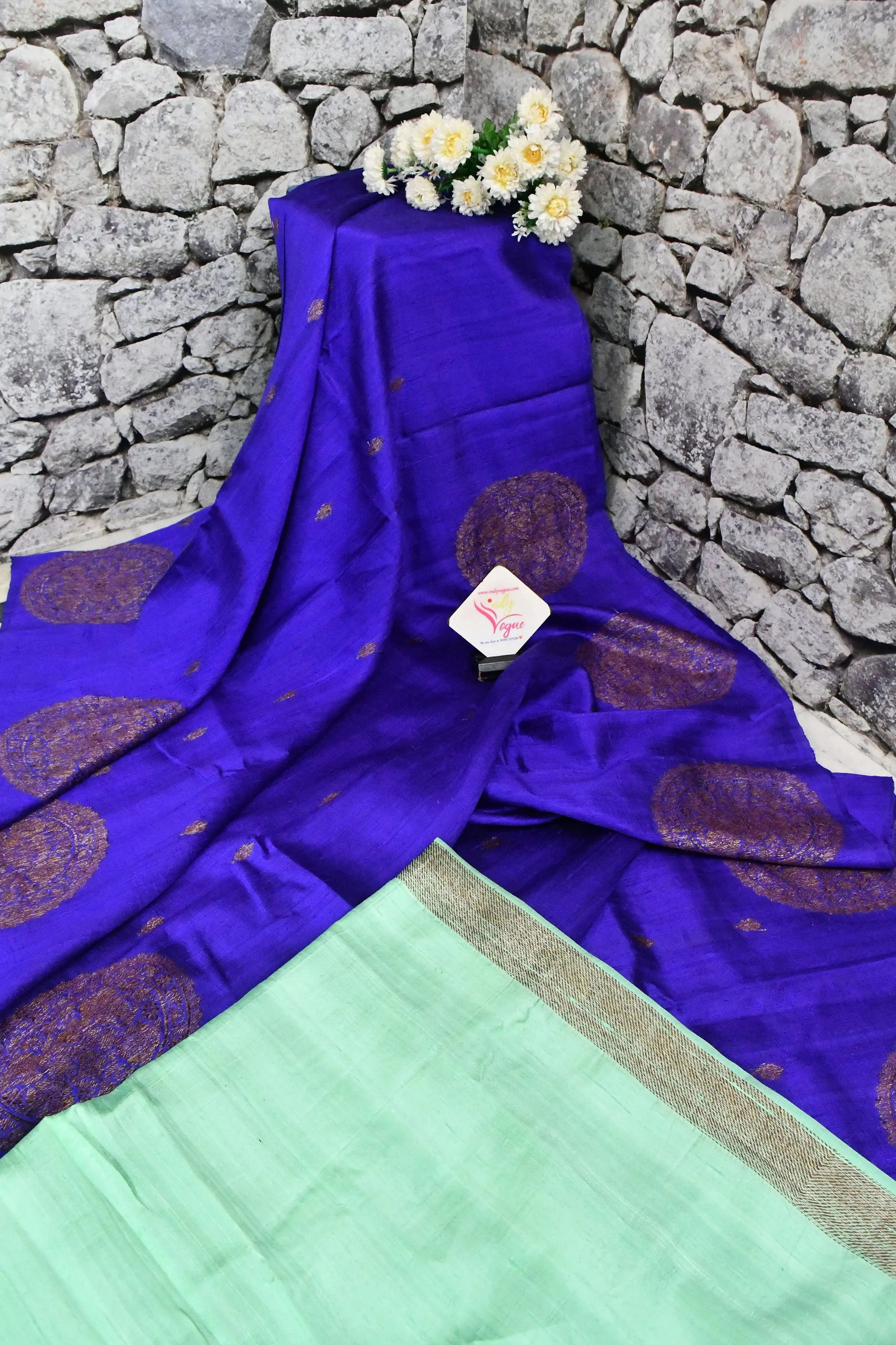 Ultramarine Blue Color Pure Raw Silk Banarasi Saree with Antique Zari Work