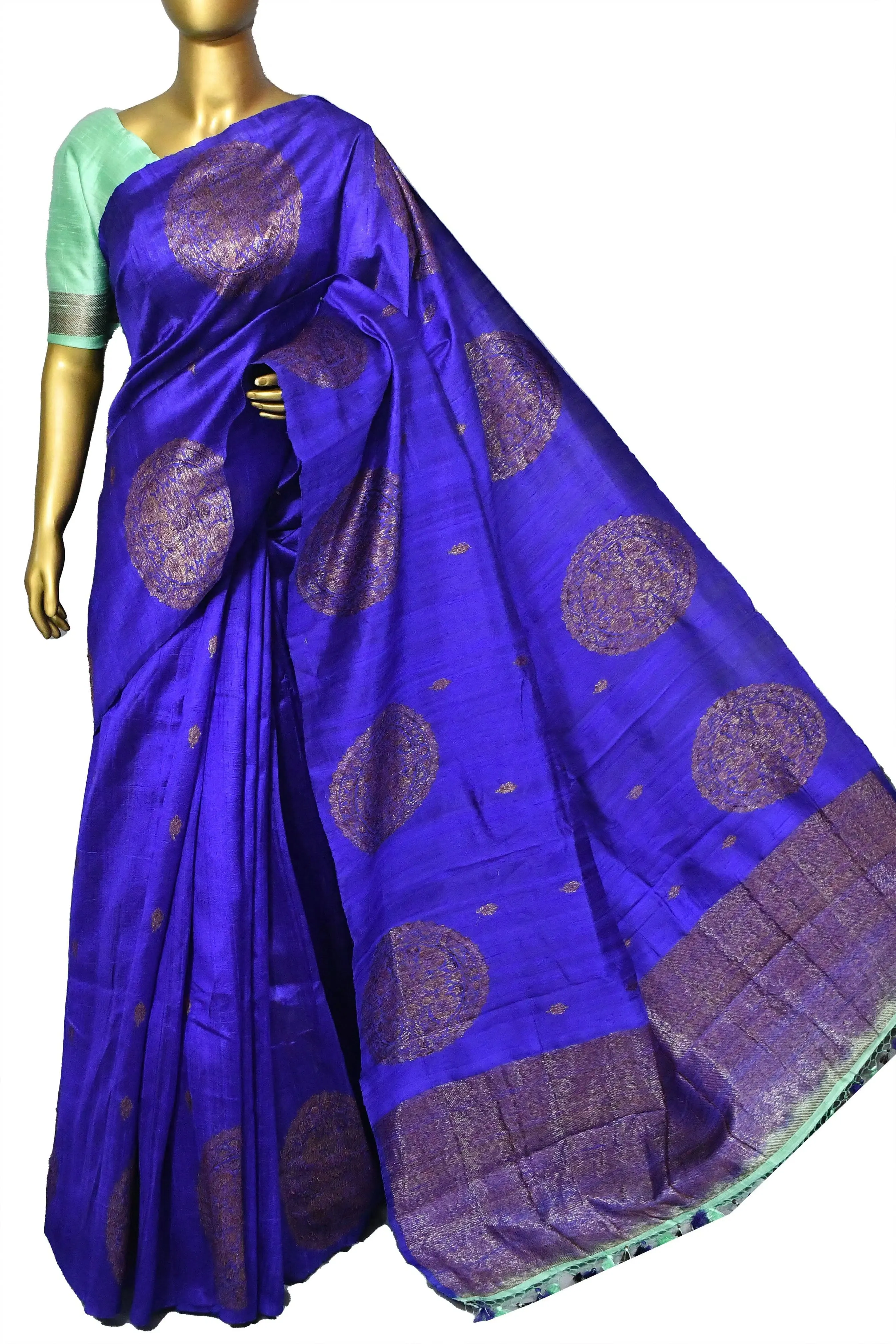 Ultramarine Blue Color Pure Raw Silk Banarasi Saree with Antique Zari Work