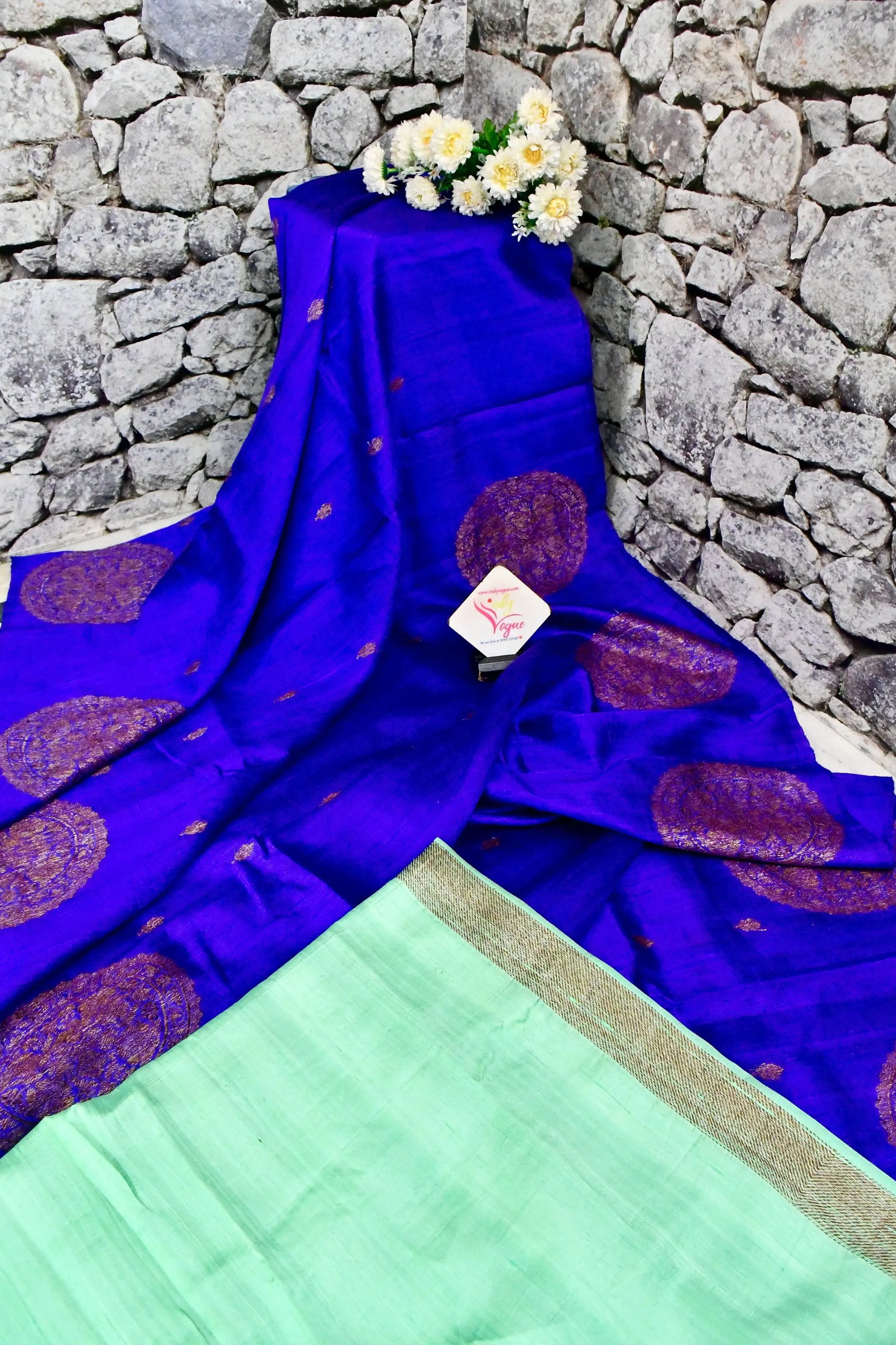 Ultramarine Blue Color Pure Raw Silk Banarasi Saree with Antique Zari Work