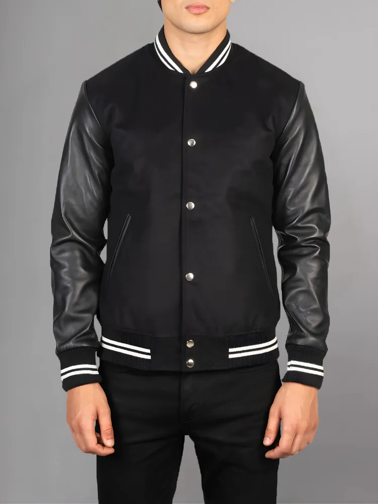 Vaxton Black Striped Hybrid Varsity Jacket