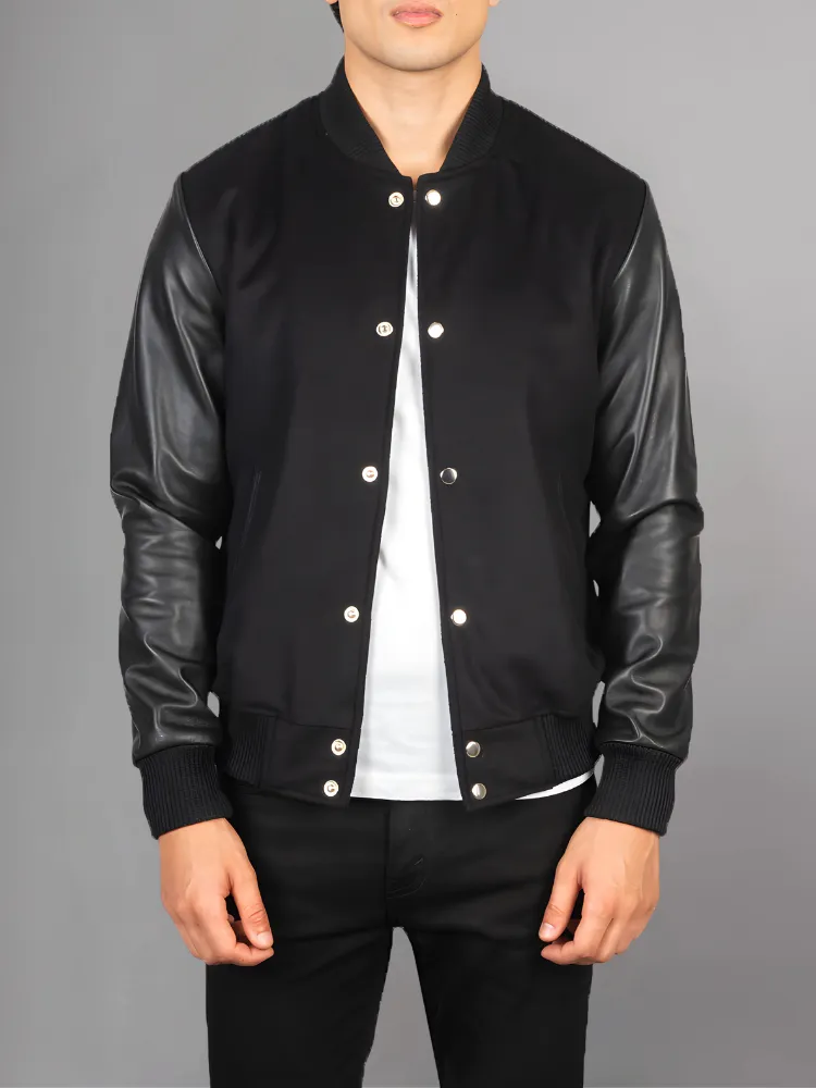 Vaxton Black Striped Hybrid Varsity Jacket