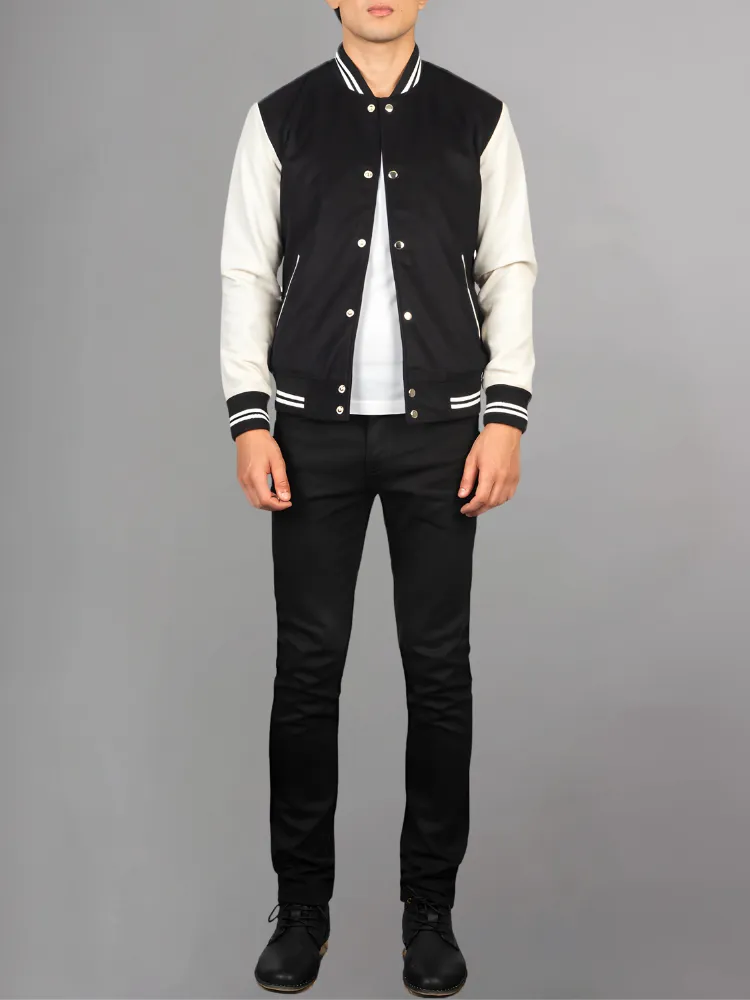 Vaxton Black Striped Hybrid Varsity Jacket