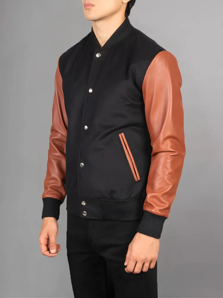 Vaxton Black Striped Hybrid Varsity Jacket