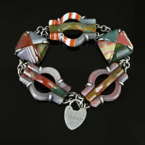 Victorian Antique Silver Scottish Agate Pebble Bracelet