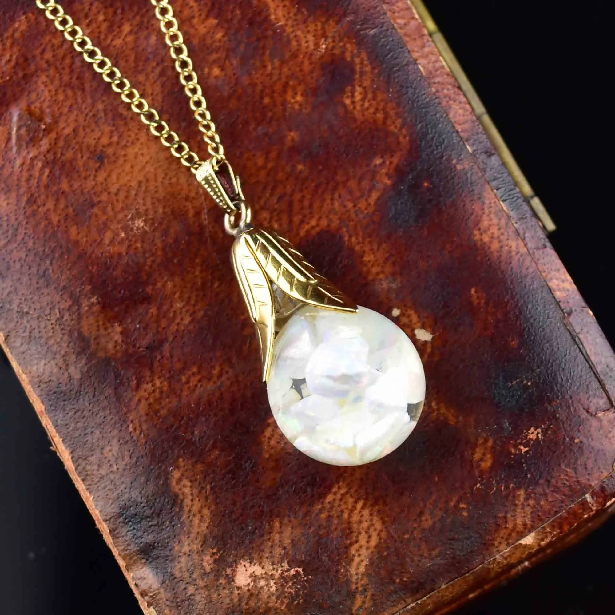 Vintage 12K Gold Filled Floating Opal Pendant Necklace