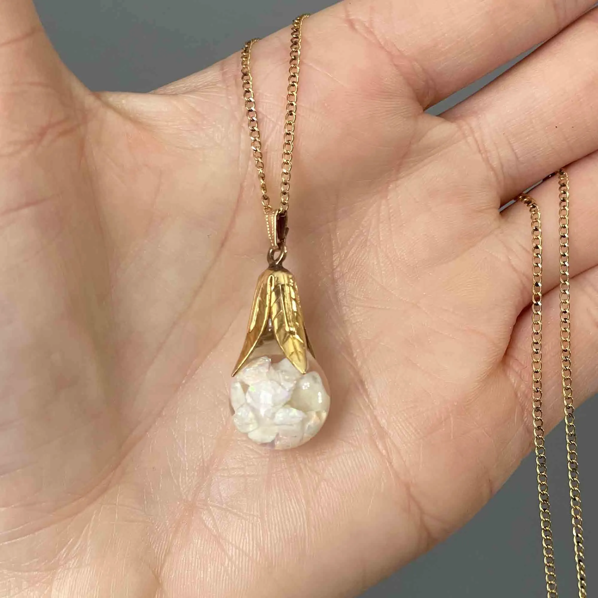 Vintage 12K Gold Filled Floating Opal Pendant Necklace