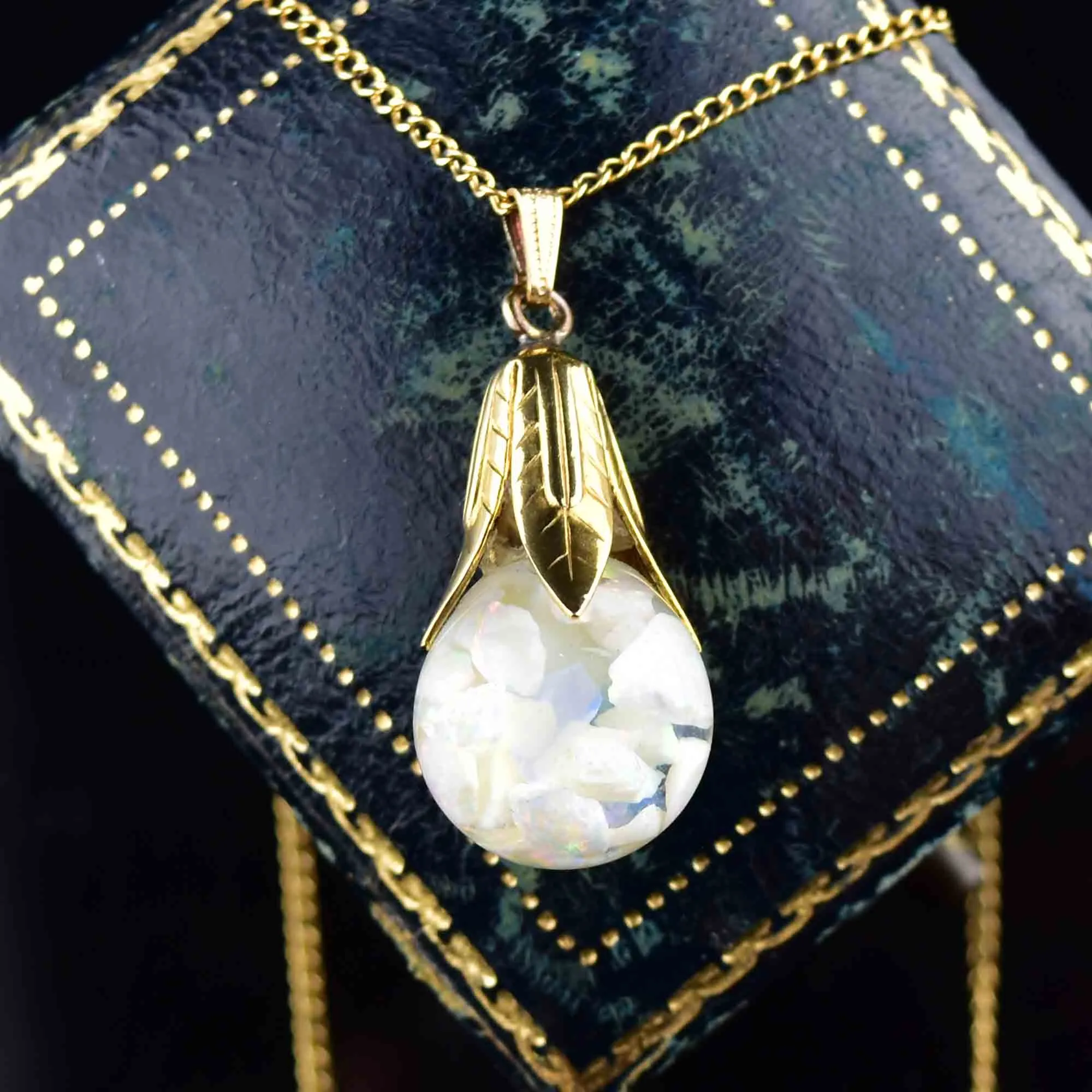 Vintage 12K Gold Filled Floating Opal Pendant Necklace