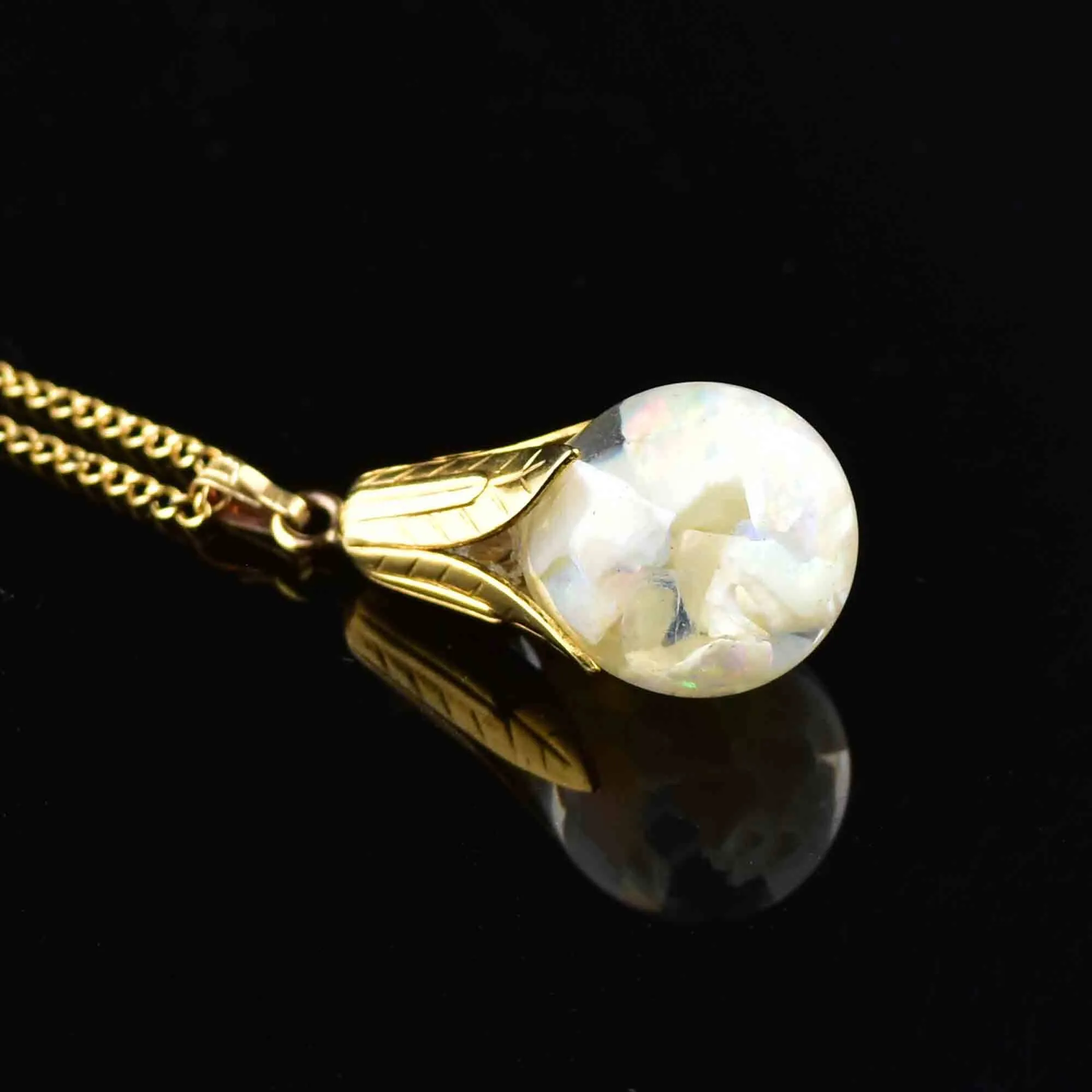 Vintage 12K Gold Filled Floating Opal Pendant Necklace