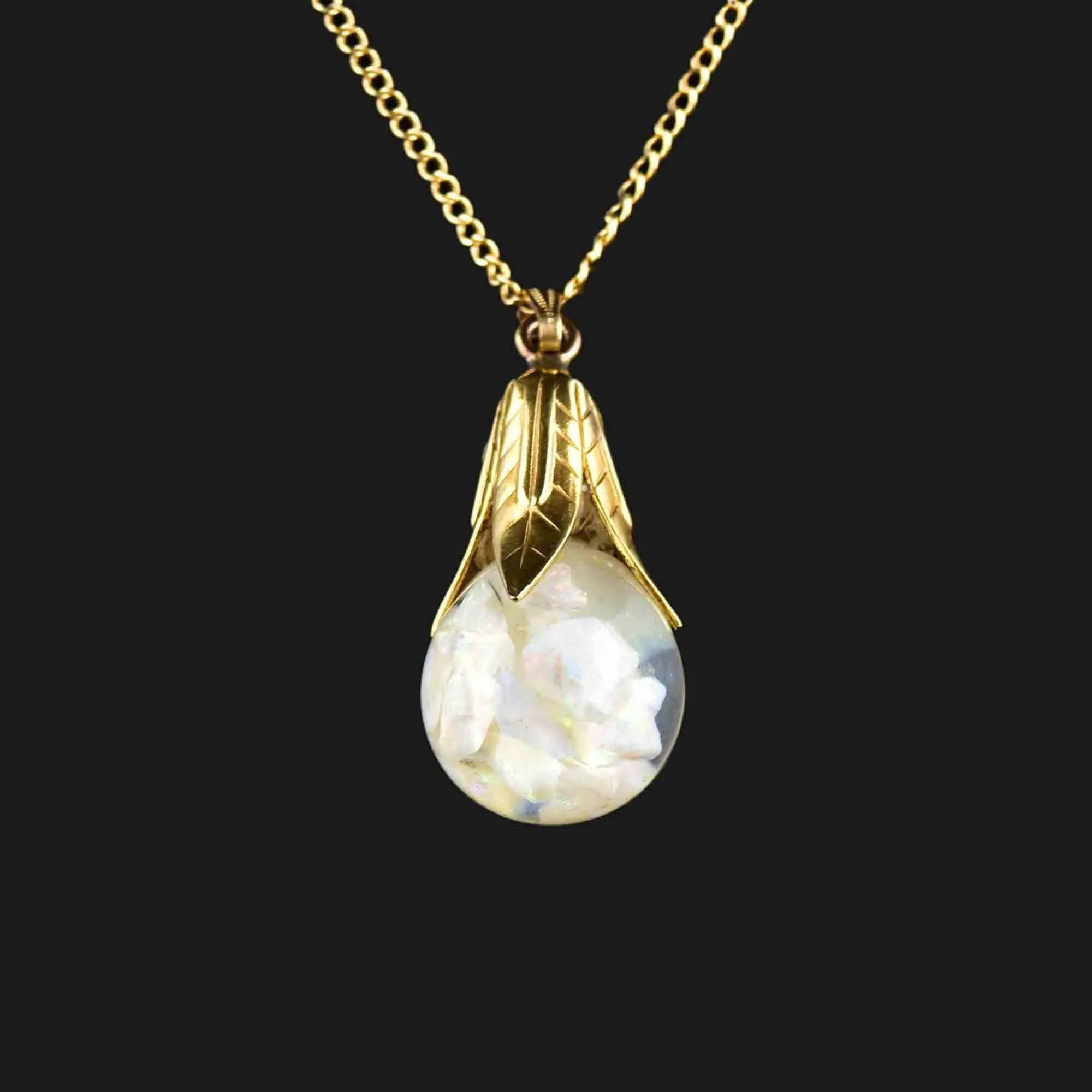 Vintage 12K Gold Filled Floating Opal Pendant Necklace