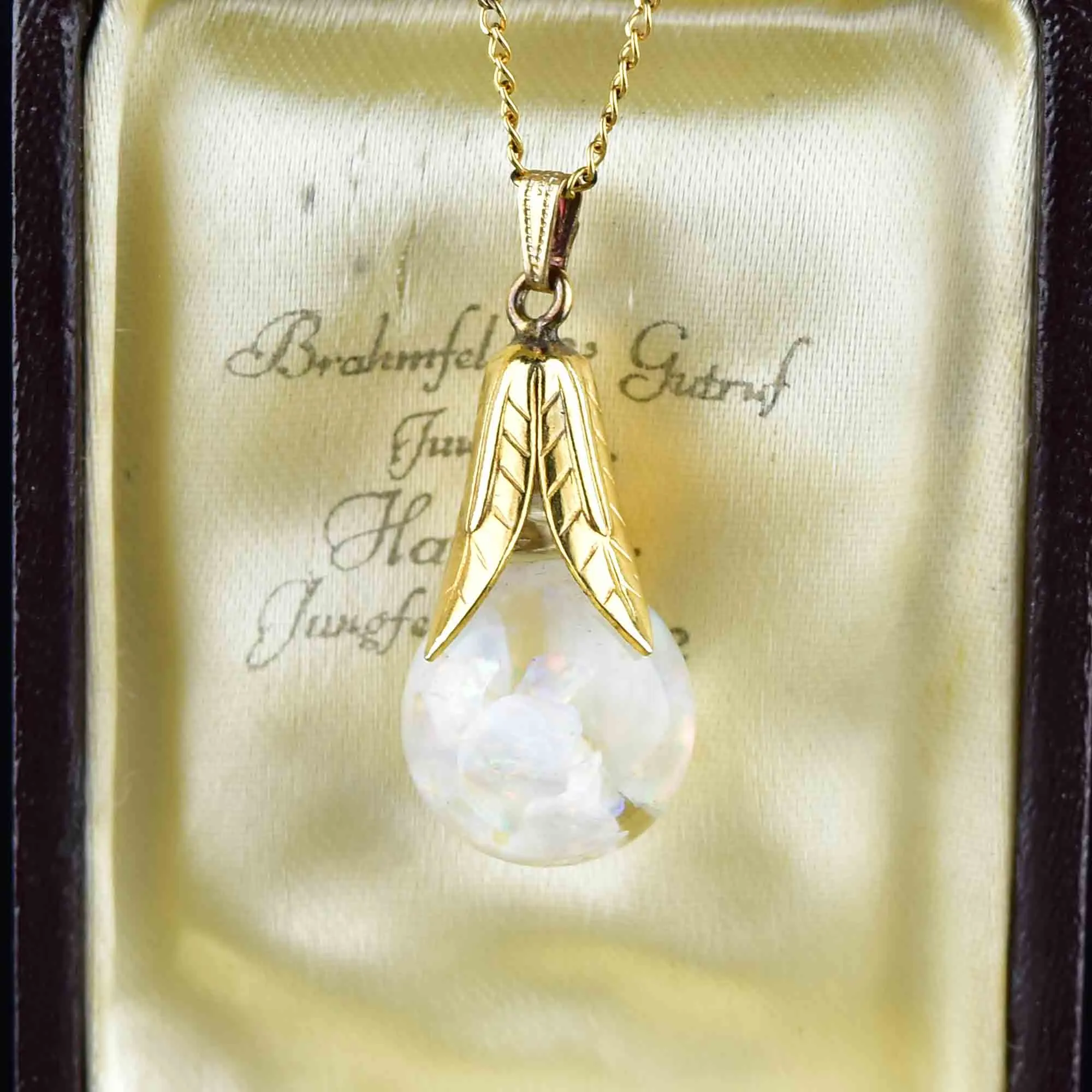 Vintage 12K Gold Filled Floating Opal Pendant Necklace